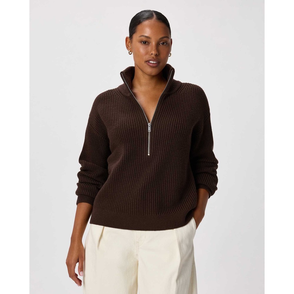 Quince Australian Merino Wool Half Zip Sweater Coffee Bean Brown M NWT